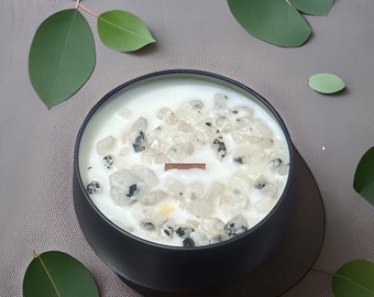 Eucalyptus Crystal Intention Candle Moonstone Wooden Wick