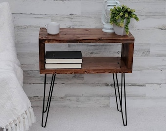 Wood Night Stand with Hairpin Legs
