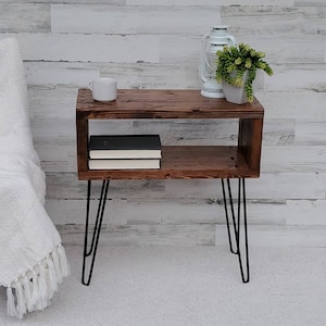 Wood Night Stand with Hairpin Legs