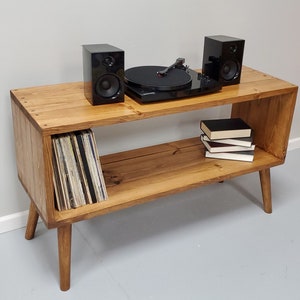 Record Stand with Vinyl Storage with Increased Depth with Wood Legs