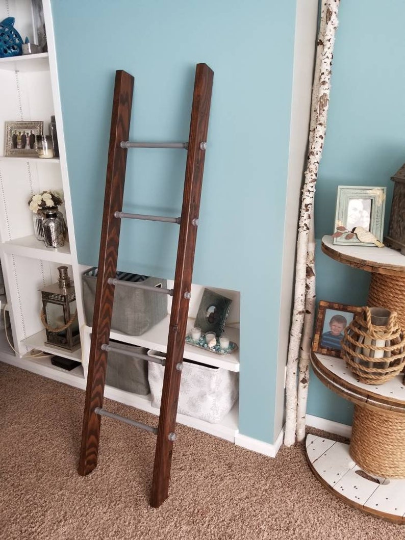 Industrial Blanket Ladder. Steel Pipe and Rustic Wood Ladder. Etsy