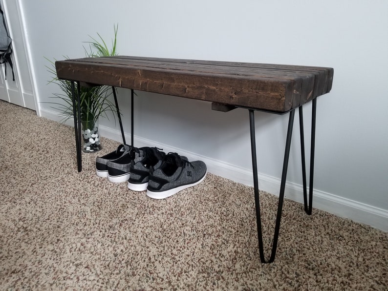 Banco de entrada de madera recuperada con patas de horquilla. | Etsy