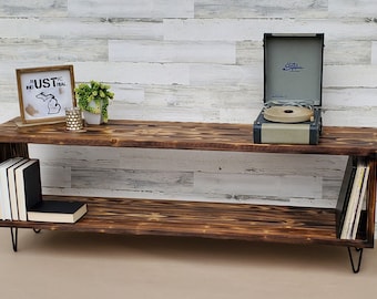 Shou Sugi ban Record Player Stand with Vinyl Storage