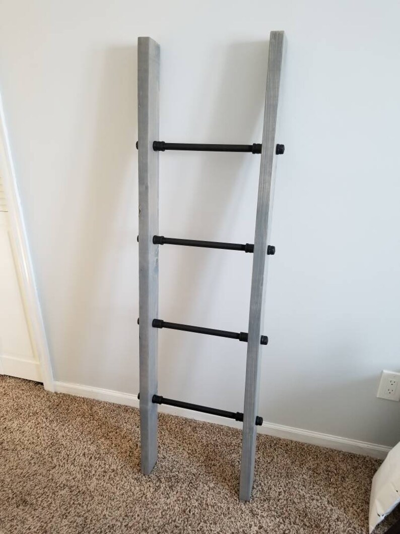 Industrial Blanket Ladder. Steel Pipe and Rustic Wood Ladder. Etsy