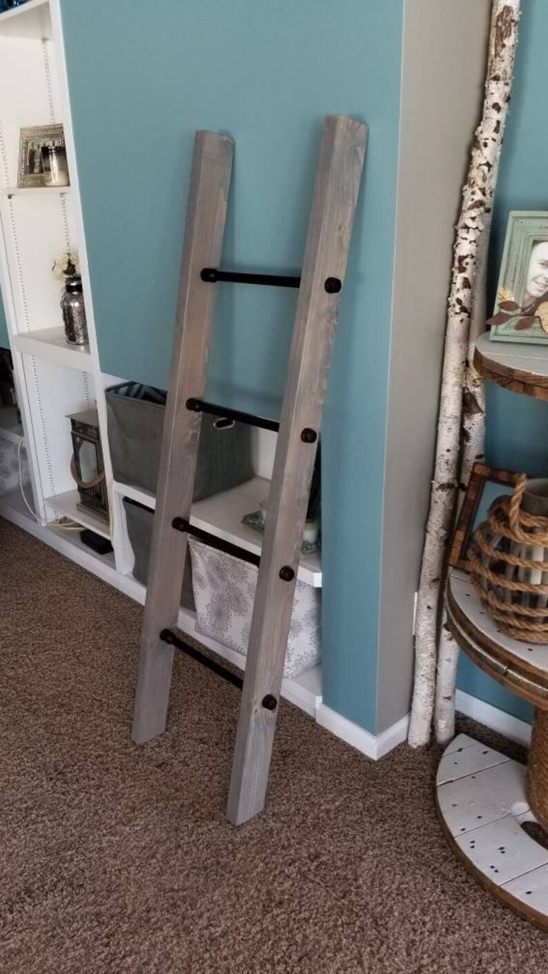 Industrial Blanket Ladder. Steel Pipe and Rustic Wood Ladder. Etsy