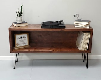 Record Player Stand with Vinyl Storage with Back