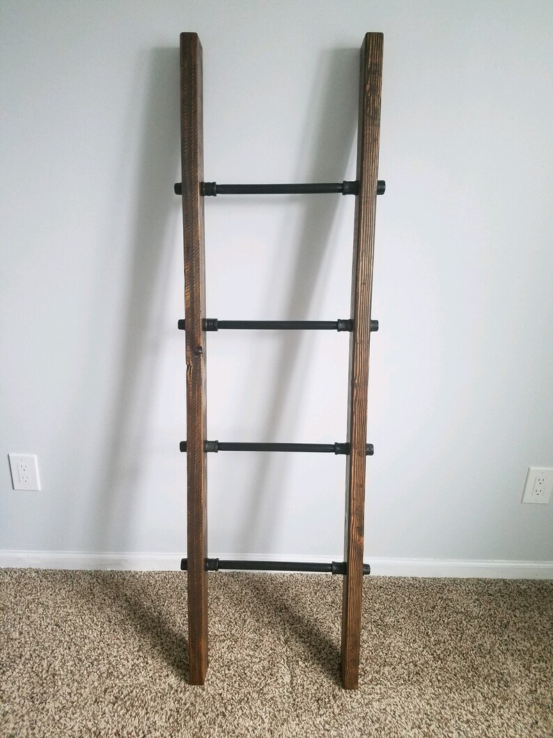Industrial Blanket Ladder. Steel Pipe and Rustic Wood Ladder. Etsy