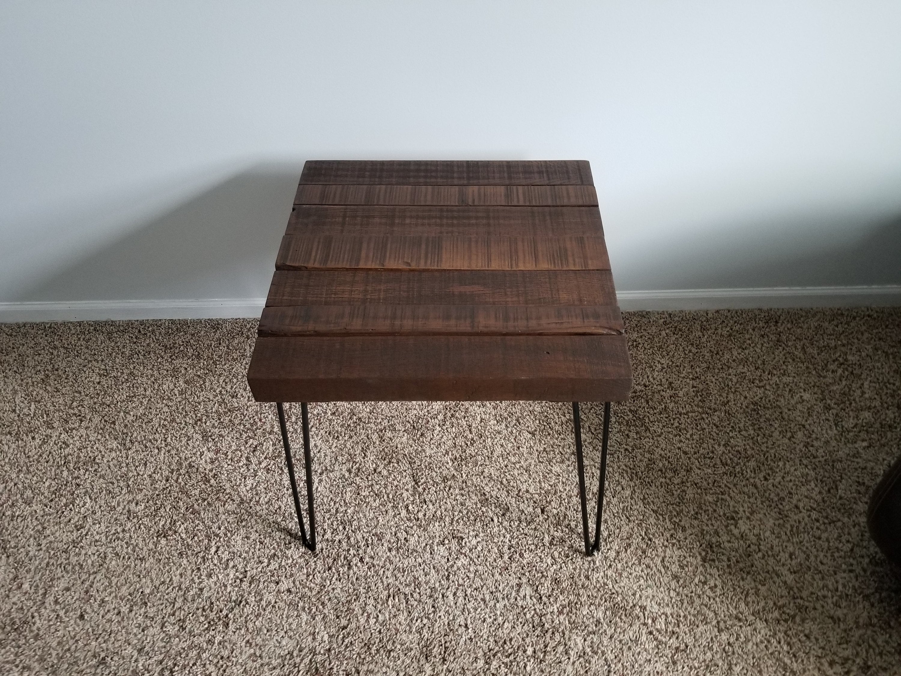 Reclaimed Wood End Table With Hairpin Legs Etsy