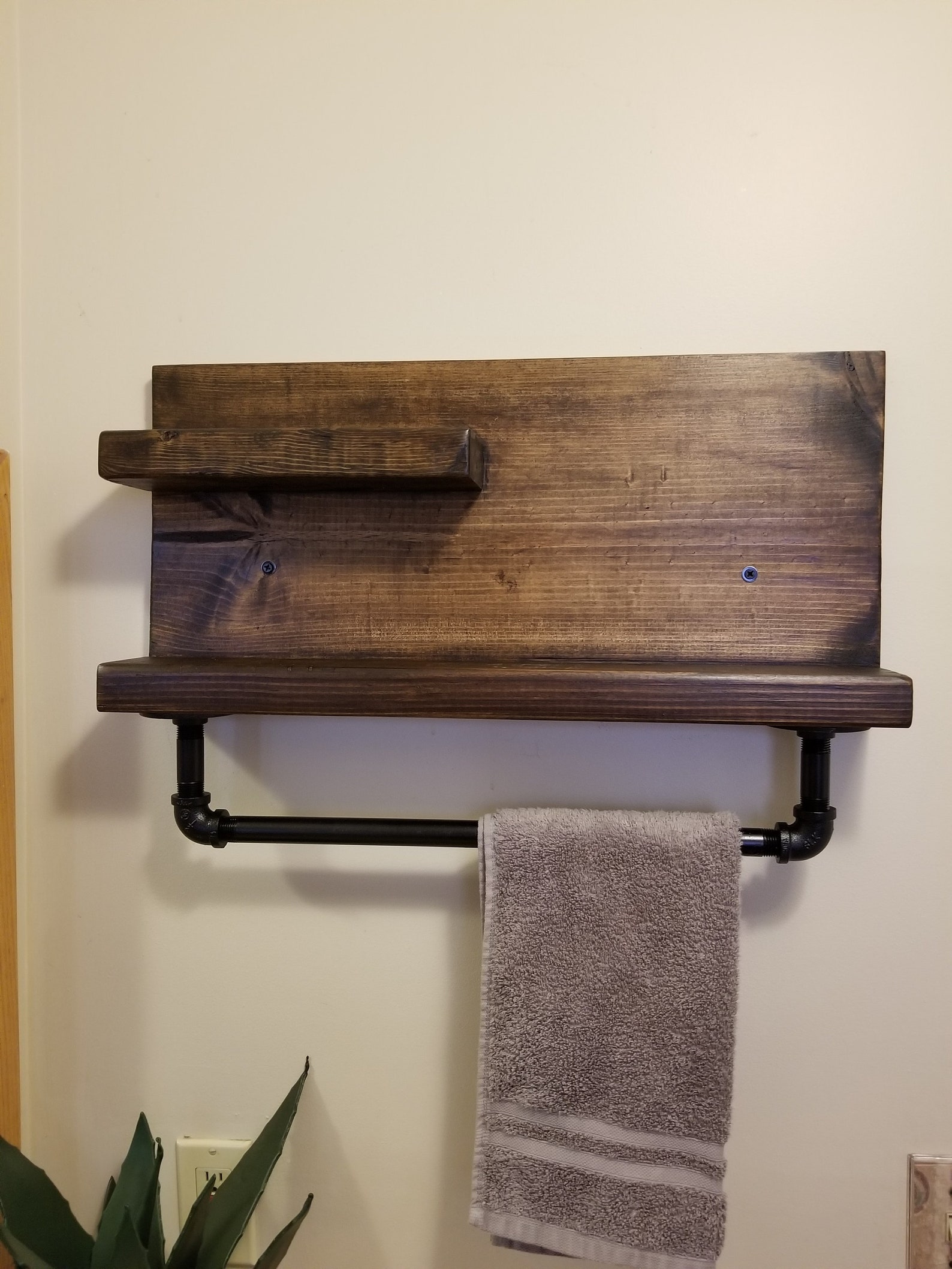 Reclaimed Wood Bathroom Shelf With Towel Rack Etsy