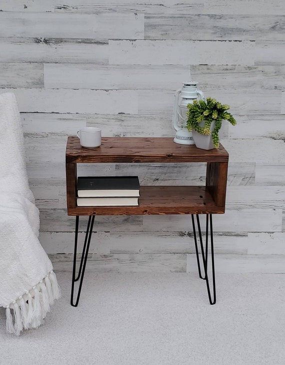 Wood Night Stand with Hairpin Legs