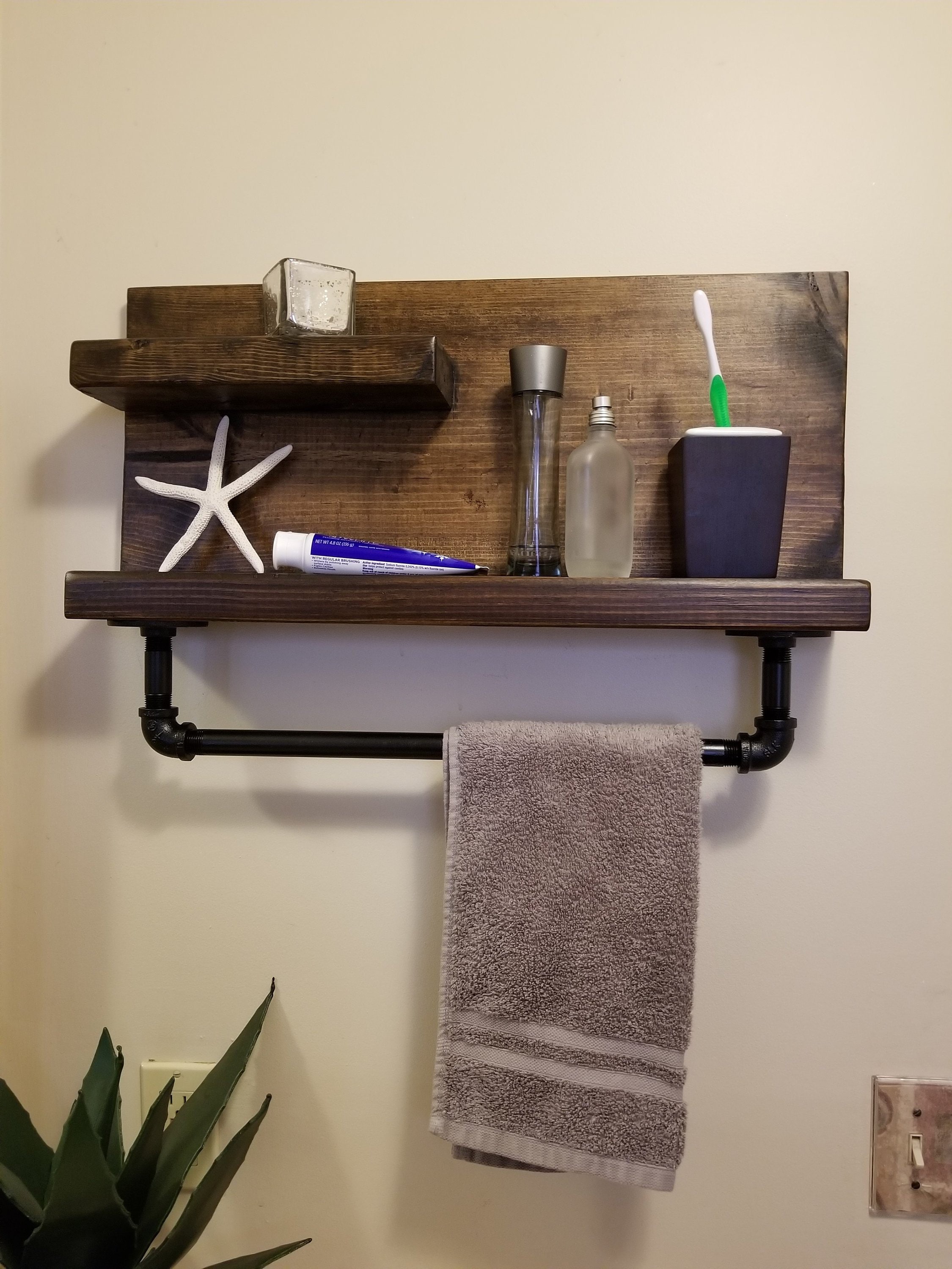 Reclaimed Wood Bathroom Shelf with Towel Rack Etsy
