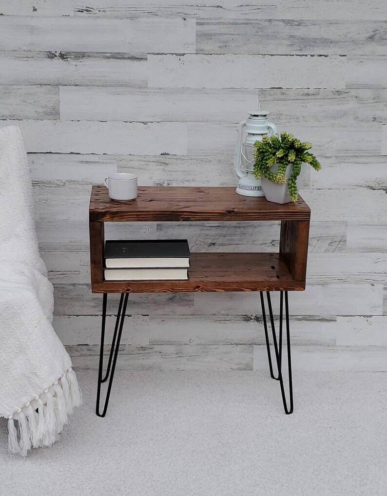 Wood Night Stand with Hairpin Legs Etsy