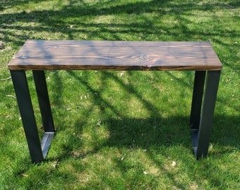 Rustic Industrial Wood Sofa Table with Steel Legs. Handmade furniture