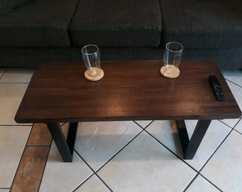 Industrial Wood Coffee Table. With Rectangular Steel Legs.