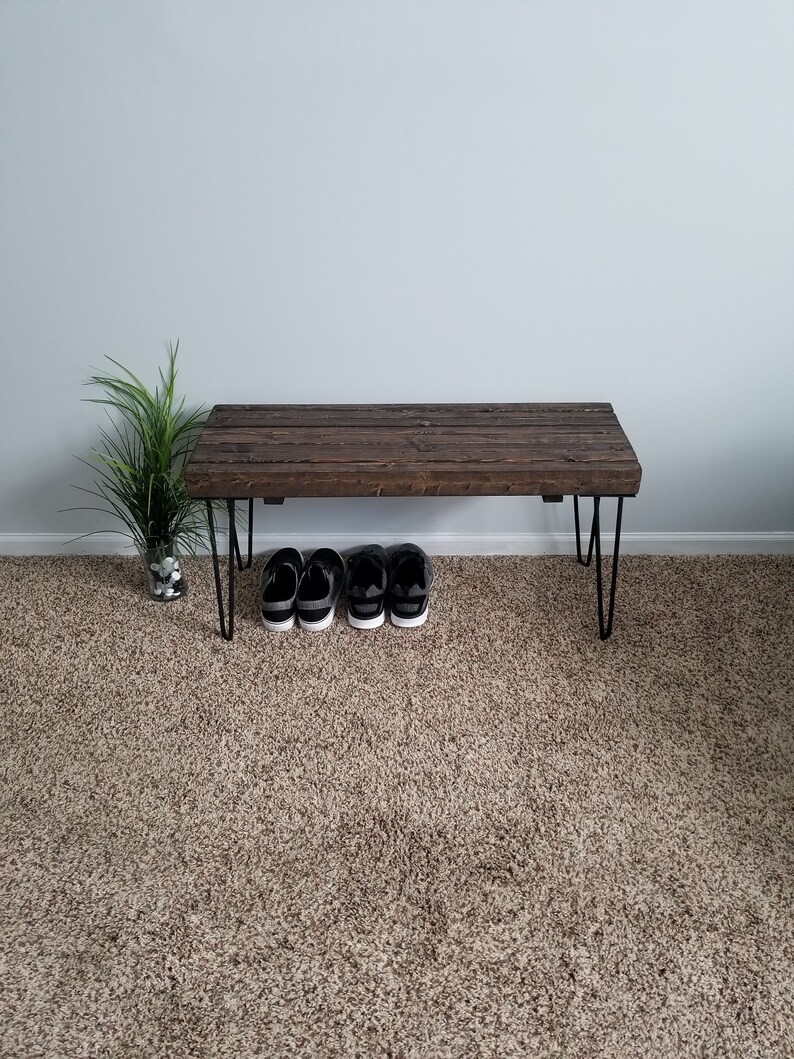 Banco de entrada de madera recuperada con patas de horquilla. | Etsy