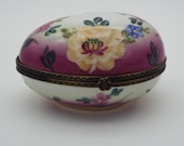 Limoges Floral Hinged Egg Shaped Trinket