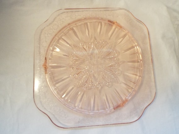 Pink Depression Glass Square Shaped Plate Cake Plate Sandwich Etsy