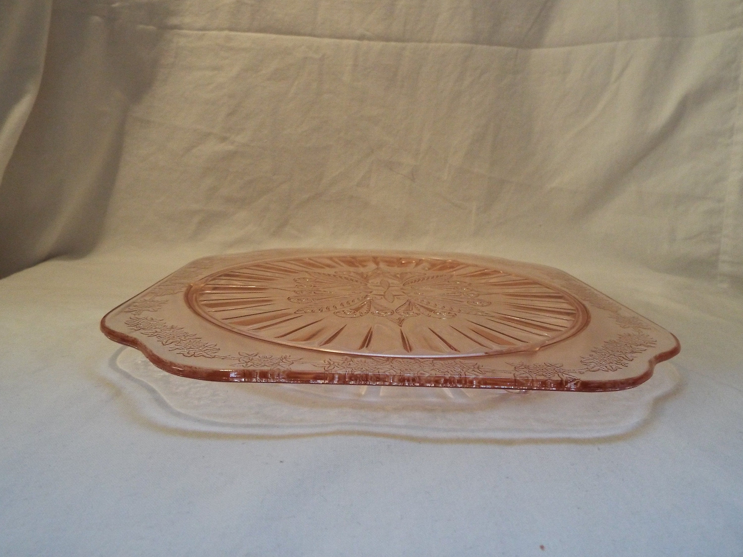 Pink Depression Glass Square Shaped Plate/Cake Plate/Sandwich Etsy