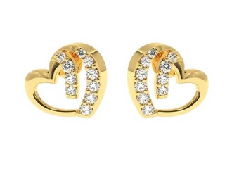 Pendientes de corazón de oro con diamantes de laboratorio, regalo de aniversario