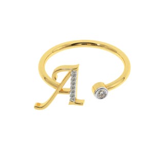 Anillo con letras iniciales de la A a la Z fabricado en oro de 18/4/10 kt tachonado con diamantes certificados en laboratorio para regalo de cumpleaños y aniversario para una persona especial