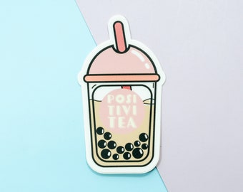 Bubble Tea Boba Positivitea Vinyl Stickers, Cute Stickers, Kawaii Stickers, Car Stickers, Stickers Laptop, Water Bottle Stickers, Pink