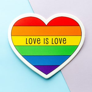 Love is Love Vinyl Sticker Decal, Pride Month Stickers Gift, LGBT Stickers, Rainbow Heart Stickers, Gay Lesbian Queer Stickers, Laptop Decal