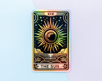 The Sun Tarot Card Holographic Vinyl Stickers, Celestial Laptop Sticker Decal, Stickers Aesthetic, Water Bottle Journal Planner Stickers