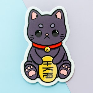 Cute Funny Kawaii Black Cat Vinyl Stickers for Water Bottle Laptop Planner Journal, Unlucky Cat Meme Sarcastic Stickers, Cat Gifts