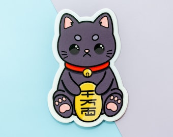 Adesivos de vinil fofos e engraçados de gato preto kawaii para garrafa de água, laptop, planejador, diário, adesivos sarcásticos de meme de gato azarado, presentes para gatos