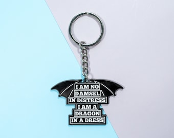 Damsel in Distress Dragon in a Dress Feminist Keychain for Women, Goth Keychain for Her, Female Empowerment Gifts, Strong Women Gifts, Girl