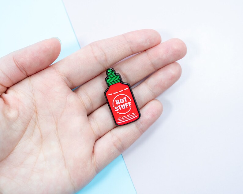 Funny Enamel Pin, Sriracha Hot Sauce Enamel Pin, Food Enamel Pin, Hot Stuff Pin, Cute Enamel Lapel Pin Badge, Valentine's Day Gift for Him image 5