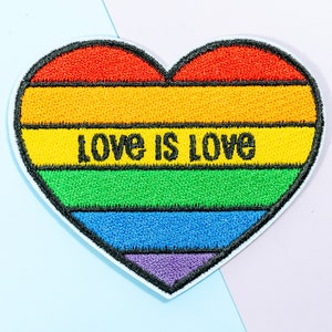 Love is Love Badge Patch, Pride Gay Lesbian LGBTQ Patch, Rainbow Heart Patch, Pride Month Patch Gift, Iron On Embroidered Patches for Denim