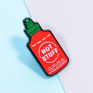 Funny Enamel Pin, Sriracha Hot Sauce Enamel Pin, Food Enamel Pin, Hot Stuff Pin, Cute Enamel Lapel Pin Badge, Valentine's Day Gift for Him image 2