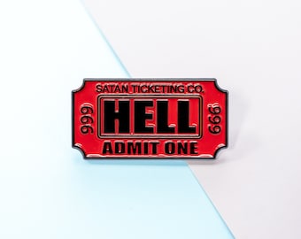 Grappige emaille reversspeld, Ticket to Hell Admit One, ticket stomp pin, Halloween emaille pin, emaille pin horror, retro 80s cadeau, bioscoopkaartje