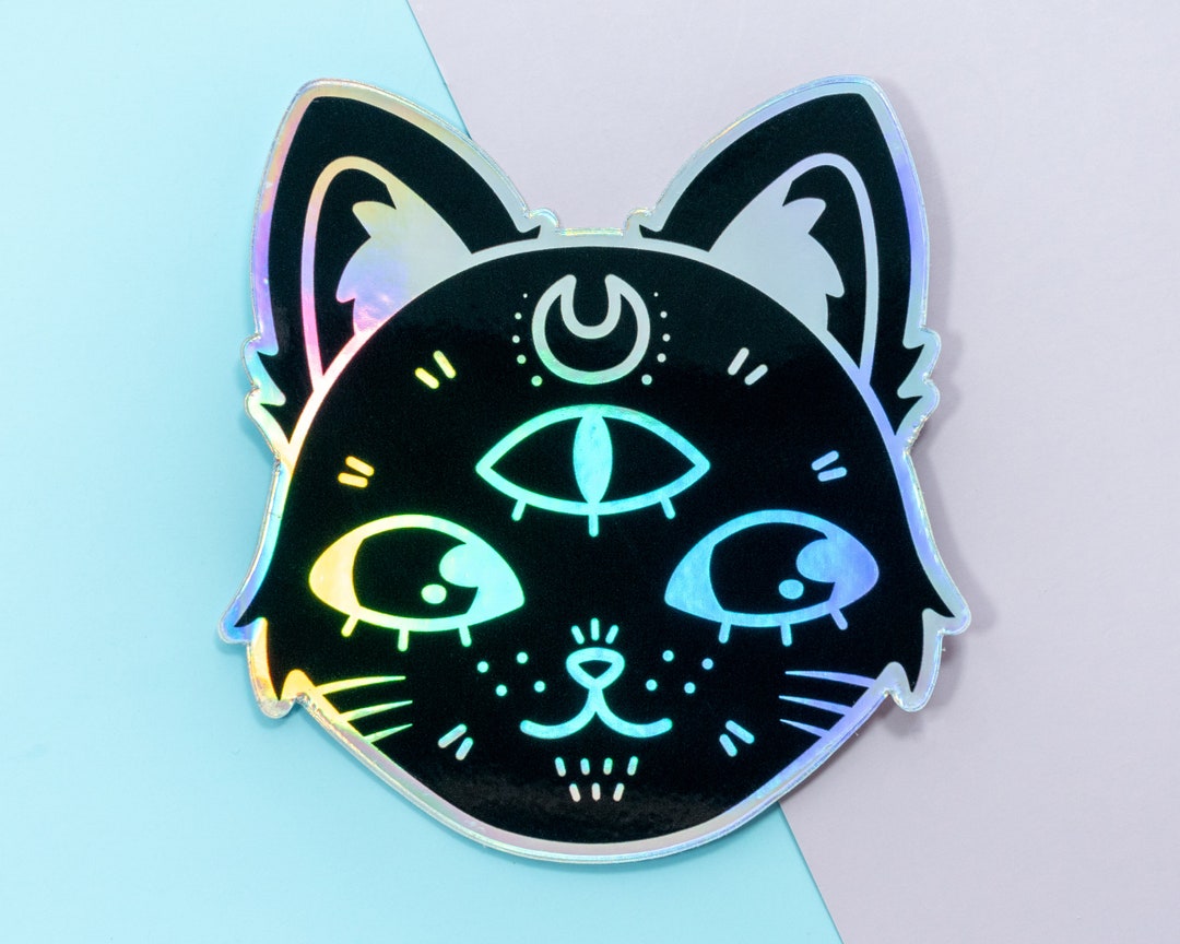 Black Witch Cat Holographic Vinyl Goth Stickers, Kawaii Laptop Sticker ...