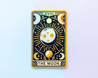 The Moon Tarot Card Holographic Vinyl Stickers, Celestial Laptop Sticker Decal, Stickers Aesthetic, Water Bottle Journal Planner Stickers