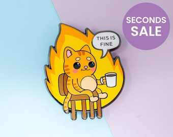 Funny Cat Meme Enamel Pin Seconds Sale, This Is Fine Meme Enamel Pin, Cute Enamel Pin Animal, Cute Backpack Pins for Bags Board Clothes
