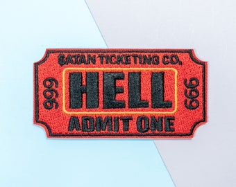 Ticket to Hell Admit One Iron On Embroidered Patches for Denim Jackets Jeans Backpacks Bags, Punk Patch, Funny Halloween Horror Patches
