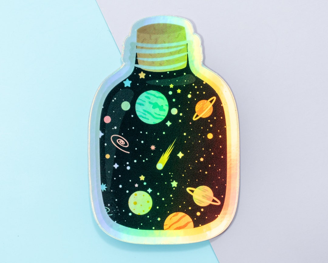 Cute Space Jar Galaxy Holographic Vinyl Stickers, Kawaii Laptop Sticker ...
