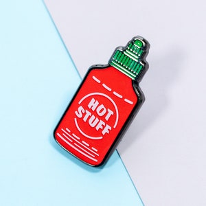 Funny Enamel Pin, Sriracha Hot Sauce Enamel Pin, Food Enamel Pin, Hot Stuff Pin, Cute Enamel Lapel Pin Badge, Valentine's Day Gift for Him image 3