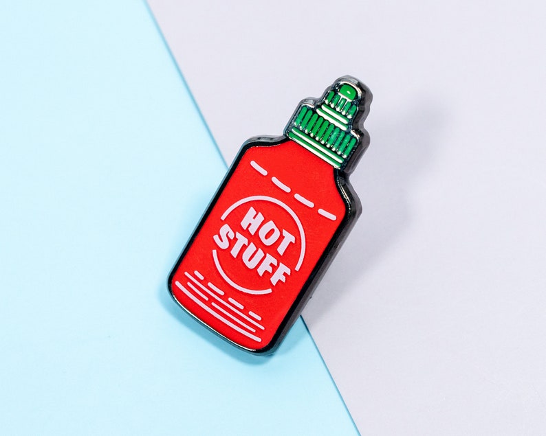 Funny Enamel Pin, Sriracha Hot Sauce Enamel Pin, Food Enamel Pin, Hot Stuff Pin, Cute Enamel Lapel Pin Badge, Valentine's Day Gift for Him image 3