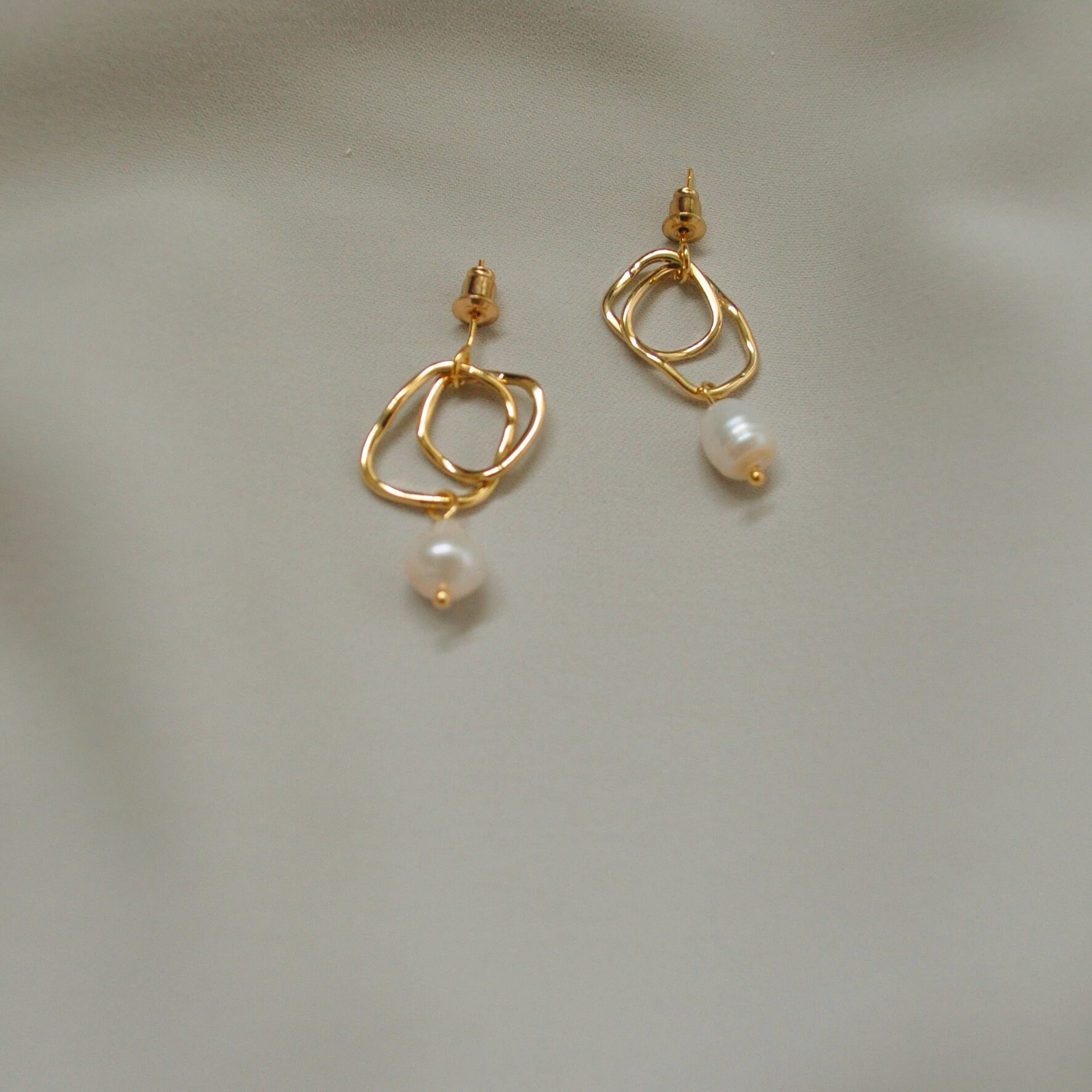Baroque Pearl Earrings: Gold Plated Double Hoops, Bridal Jewelry