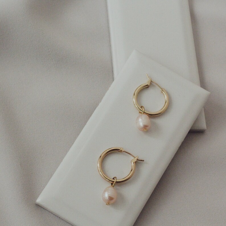 Pearl Hoop Earrings Fresh Water Pearls Pink Pearls Hoop Etsy