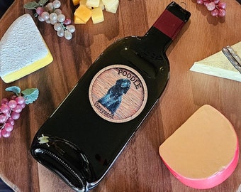Poodle Vineyards - Dog - Flattened Wine Bottle Cheese Tray/Spoon Rest/Sushi Platter - Repurposed Gift