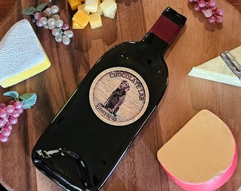Chocolate Lab Vineyards - Dog - Flattened Wine Bottle Cheese Tray/Spoon Rest/Sushi Platter - Repurposed Gift
