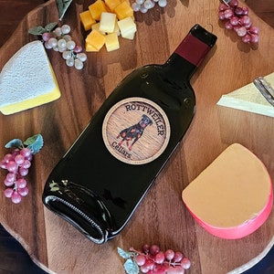 Rottweiler Cellars - Dog - Flattened Wine Bottle Cheese Tray/Spoon Rest/Sushi Platter - Repurposed Gift