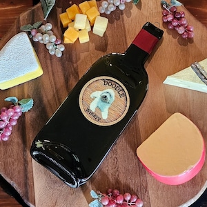 Doodle Winery - Dog - Flattened Wine Bottle Cheese Tray/Spoon Rest/Sushi Platter - Repurposed Gift