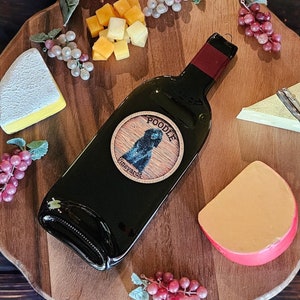 Poodle Vineyards - Dog - Flattened Wine Bottle Cheese Tray/Spoon Rest/Sushi Platter - Repurposed Gift