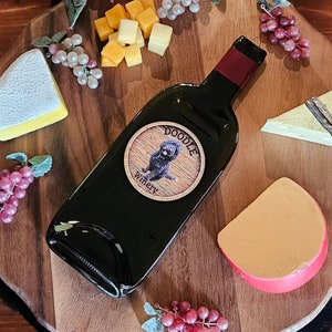 Doodle Winery - Dog - Flattened Wine Bottle Cheese Tray/Spoon Rest/Sushi Platter - Repurposed Gift