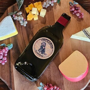 Cockapoo Vineyards - Dog - Flattened Wine Bottle Cheese Tray/Spoon Rest/Sushi Platter - Repurposed Gift